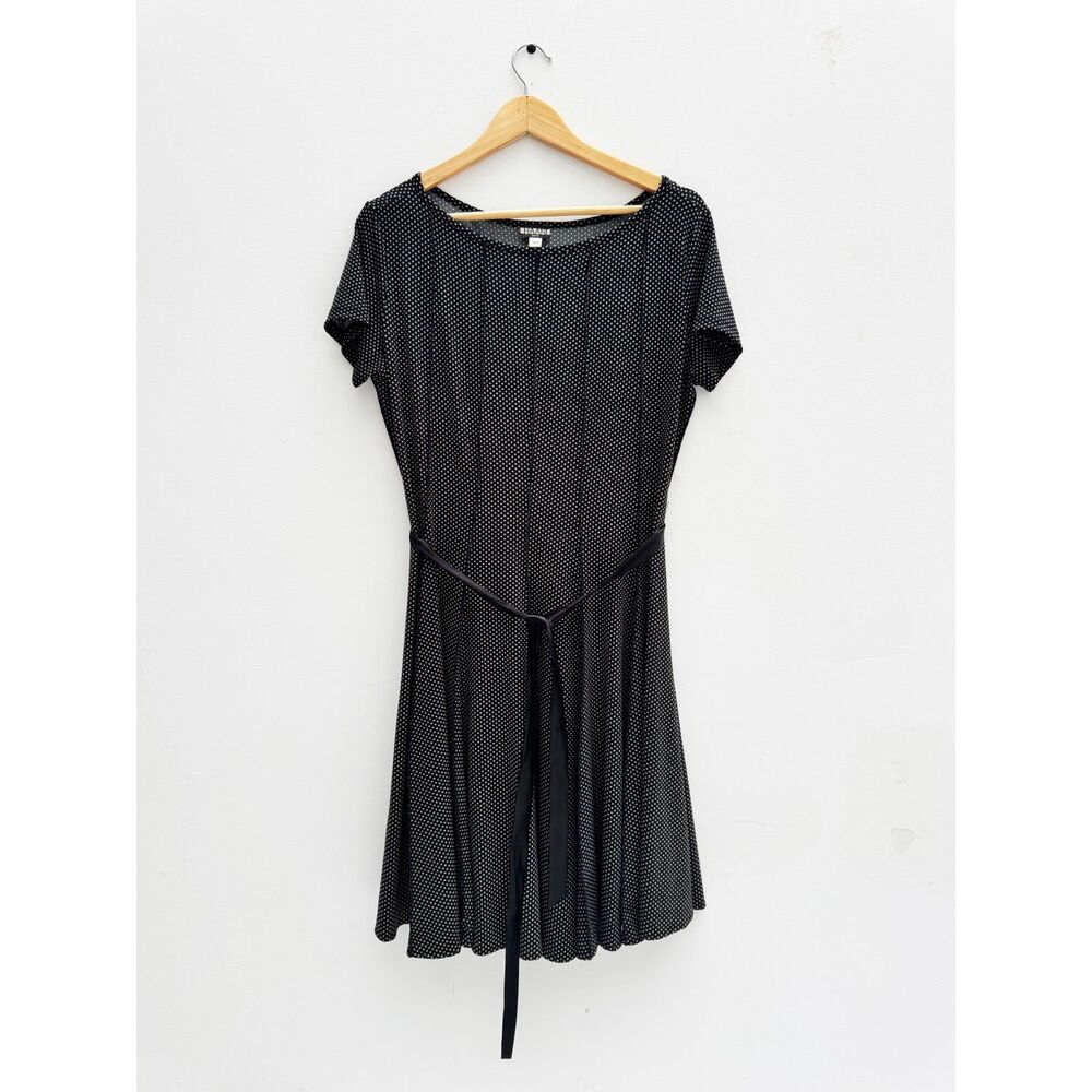 Haani Petite XL Black Polka Dot Belted Fit & Flare Dress
